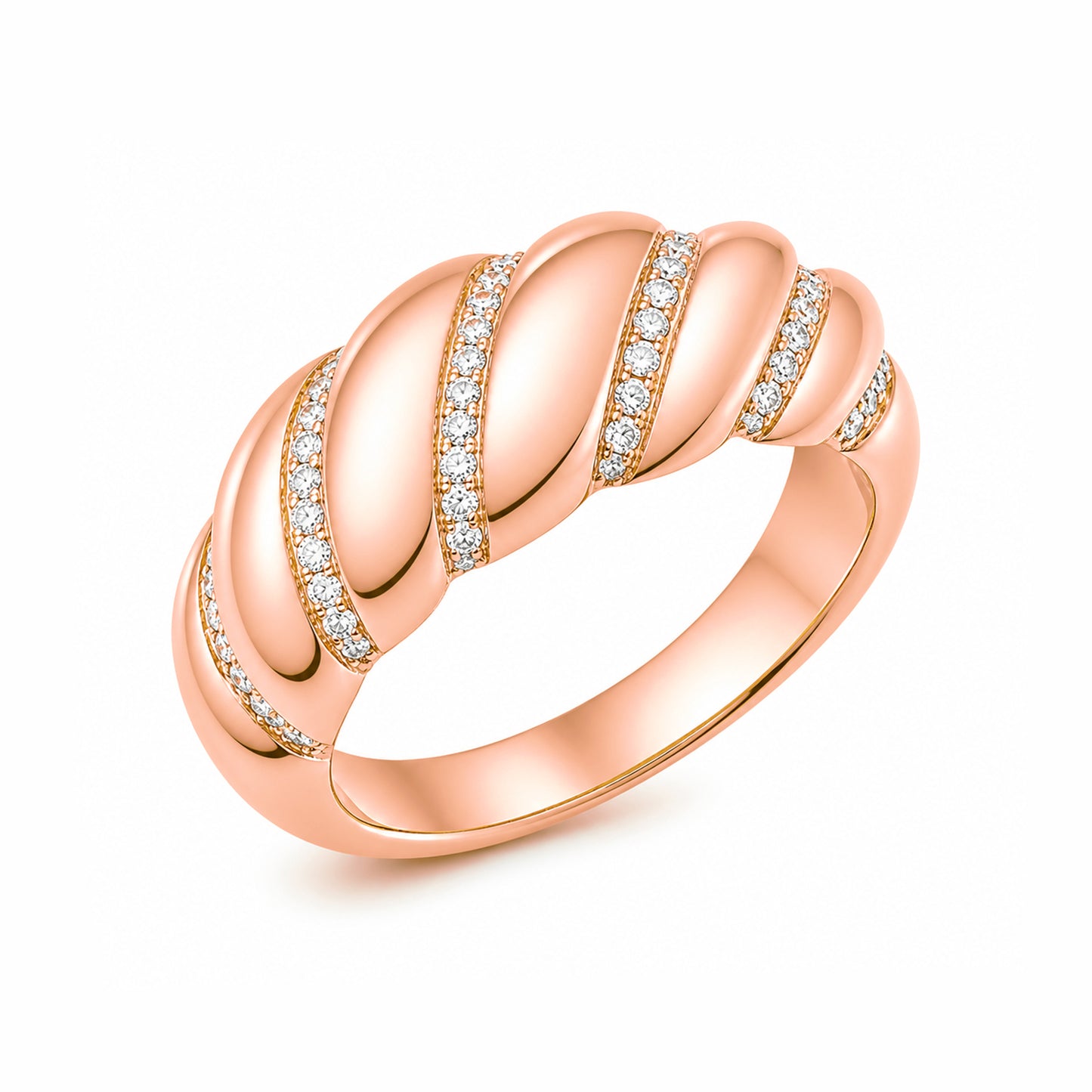 14K Gold Diamond Domed Croissant Ring