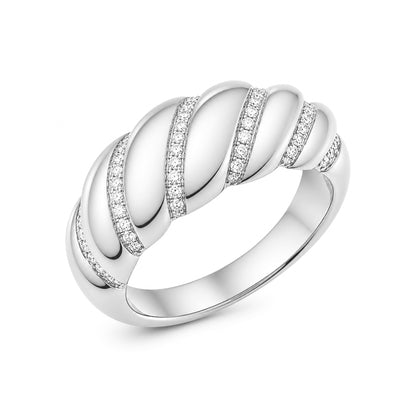 14K Gold Diamond Domed Croissant Ring