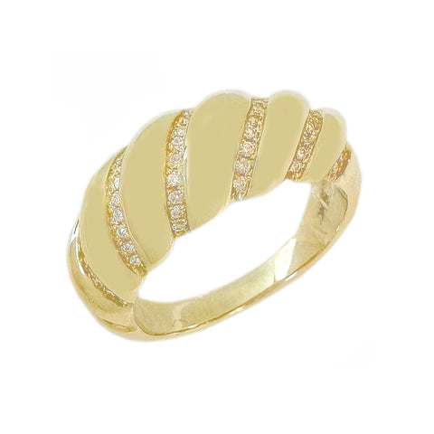 14K Gold Diamond Domed Croissant Stack Ring