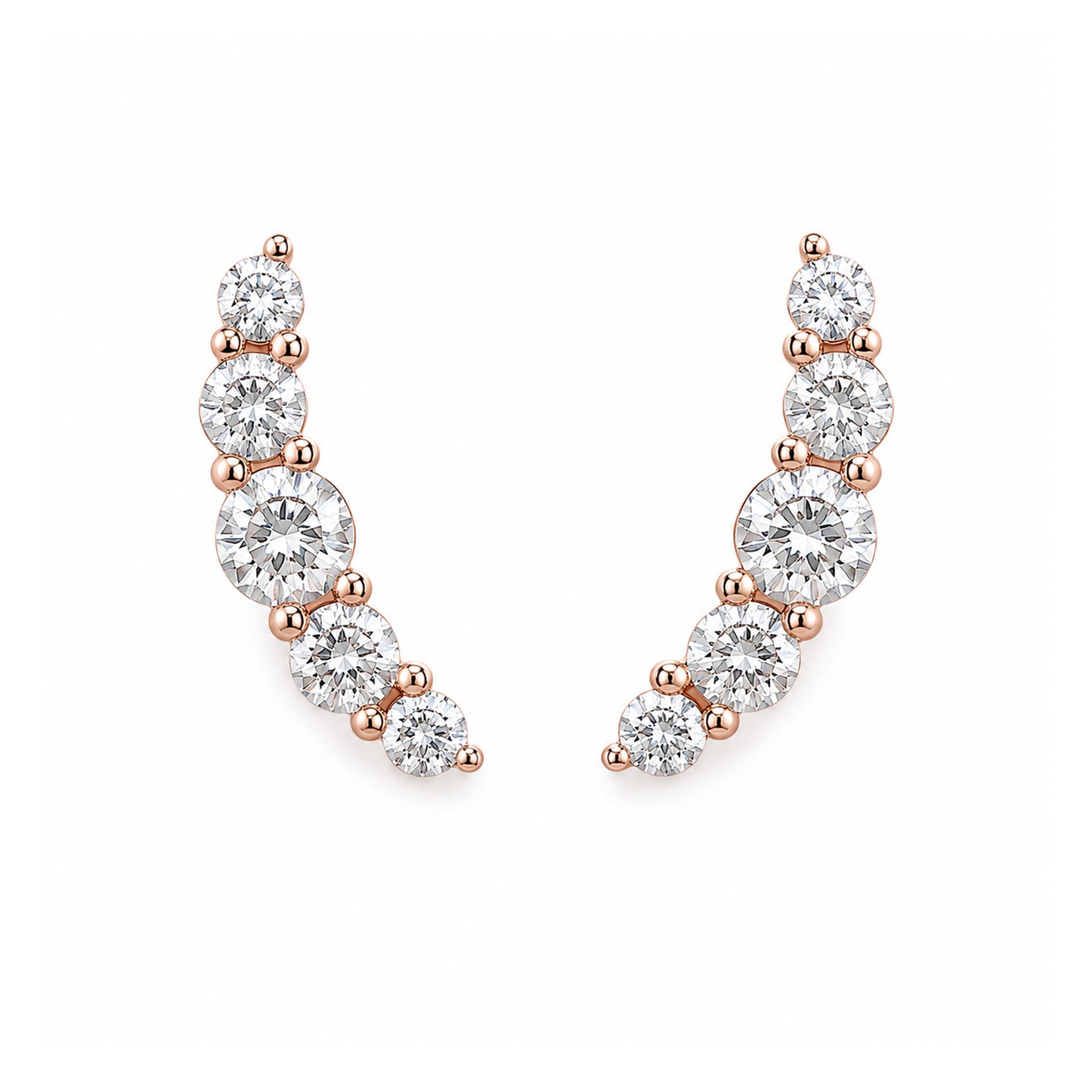14K Gold Diamond Crescent Climber Stud Earrings