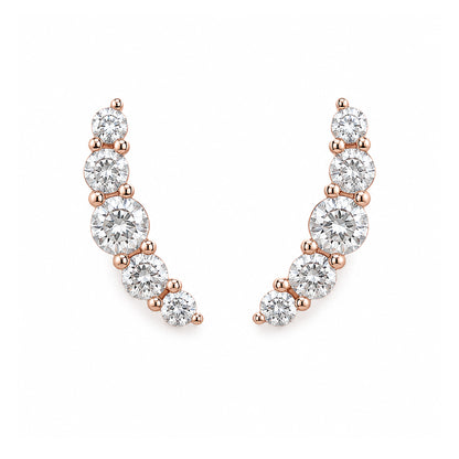 14K Gold Diamond Crescent Climber Stud Earrings