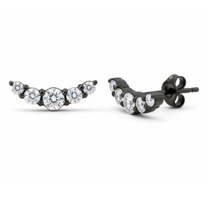 14K Gold Diamond Crescent Climber Stud Earrings