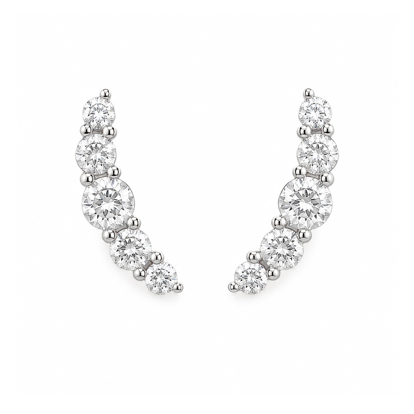 14K Gold Diamond Crescent Climber Stud Earrings
