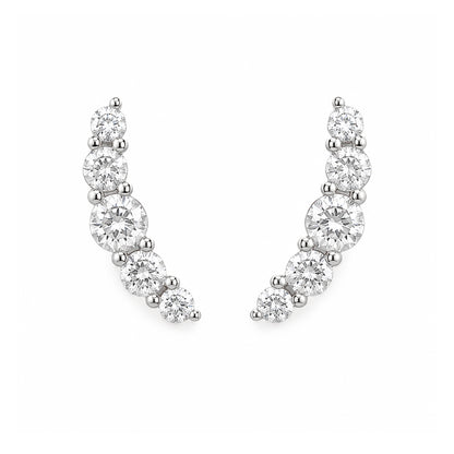 14K Gold Diamond Crescent Climber Stud Earrings