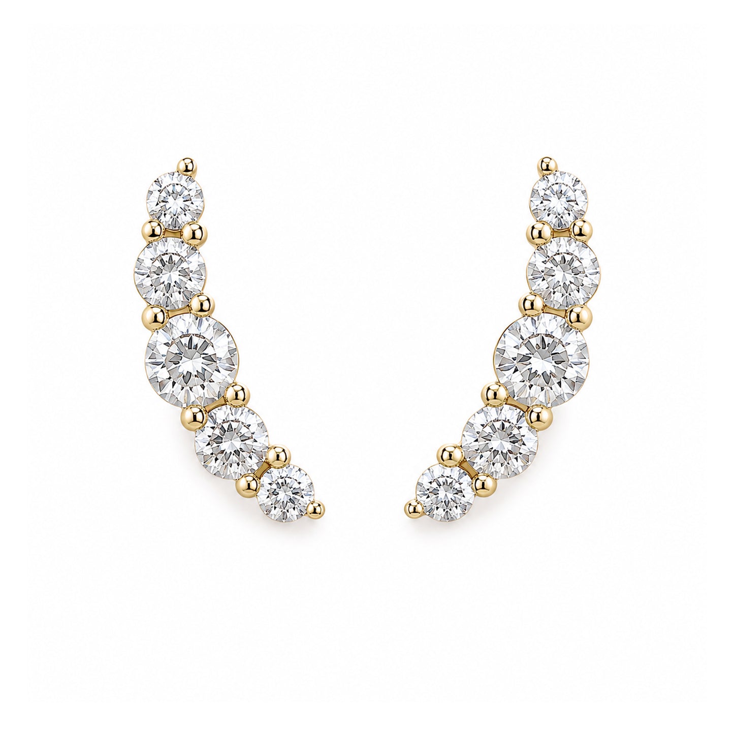 14K Gold Diamond Crescent Climber Stud Earrings