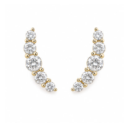 14K Gold Diamond Crescent Climber Stud Earrings