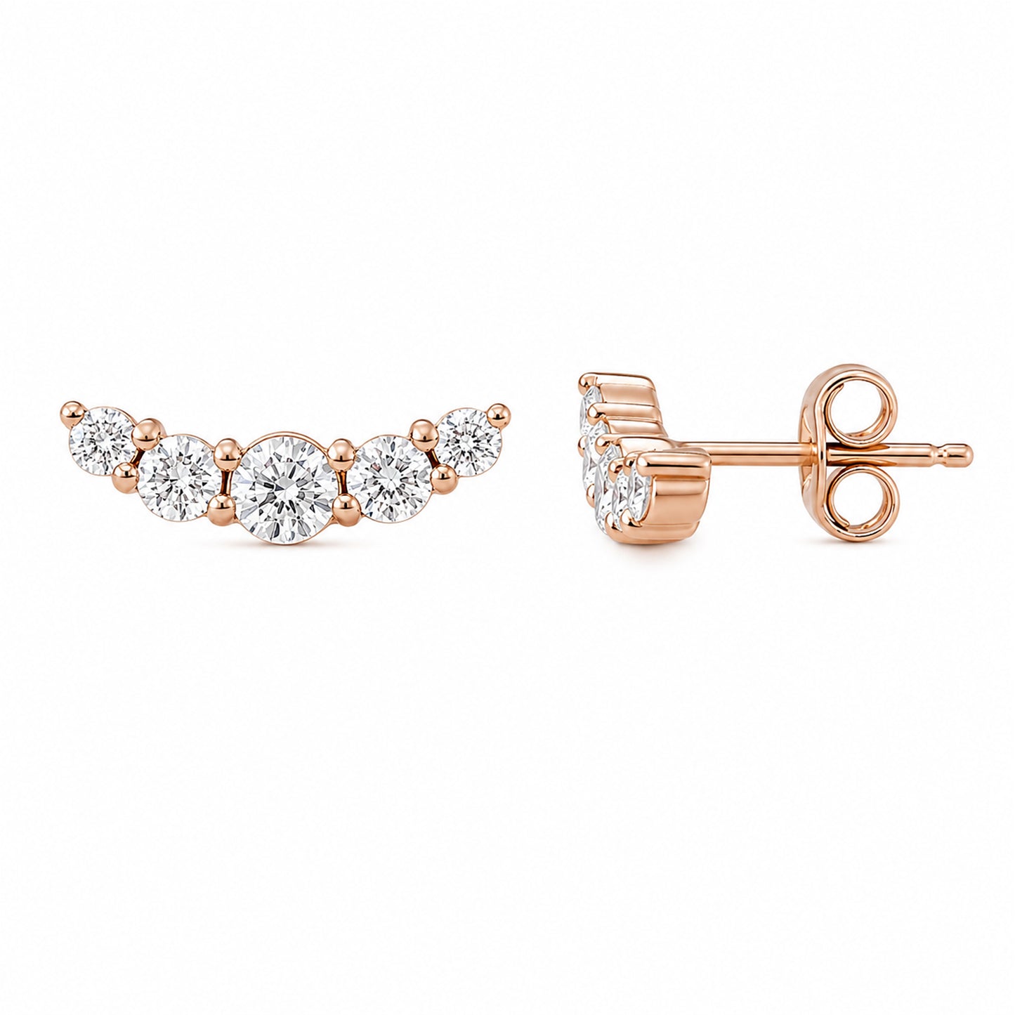 14K Gold Diamond Crescent Climber Stud Earrings