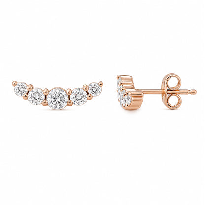14K Gold Diamond Crescent Climber Stud Earrings