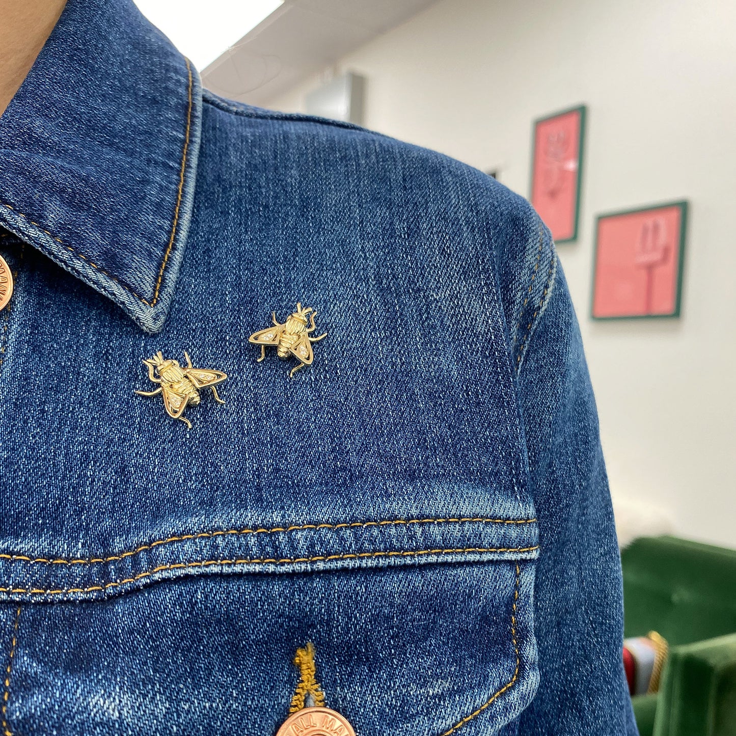 14K Gold Diamond Fly Pin