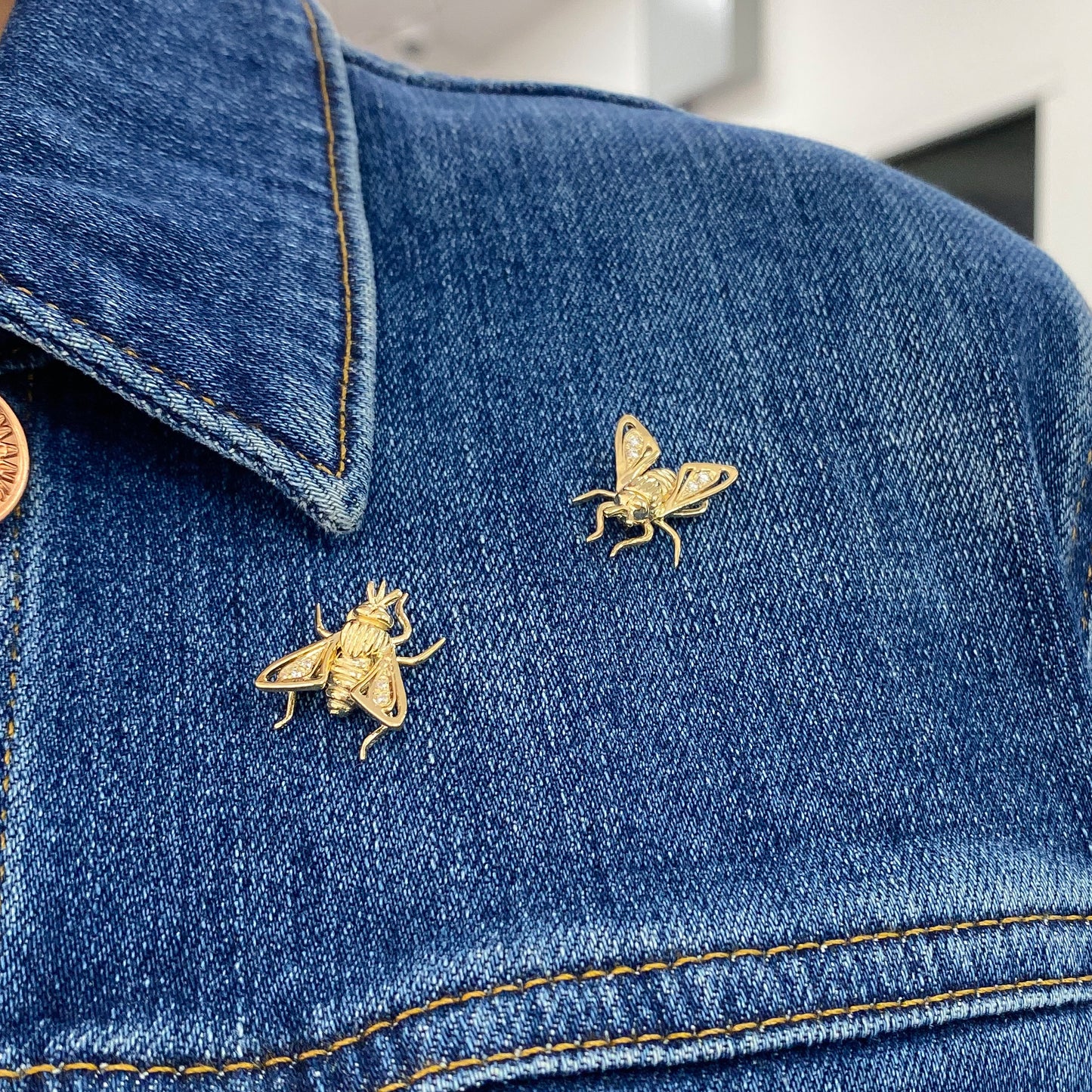 14K Gold Diamond Fly Pin