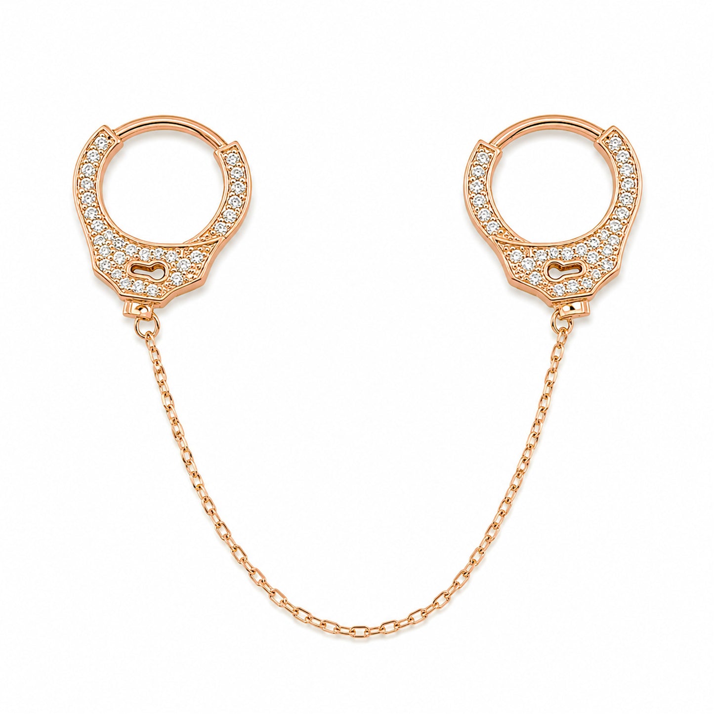 14K Gold Pavé Diamond Double Handcuff Huggie Hoop Earrings