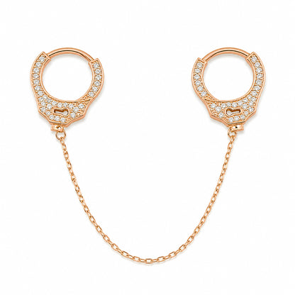 14K Gold Pavé Diamond Double Handcuff Huggie Hoop Earrings