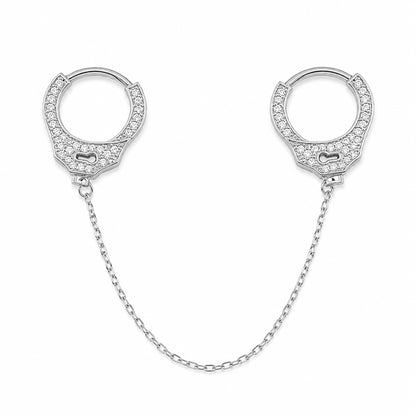 14K Gold Pavé Diamond Double Handcuff Huggie Hoop Earrings