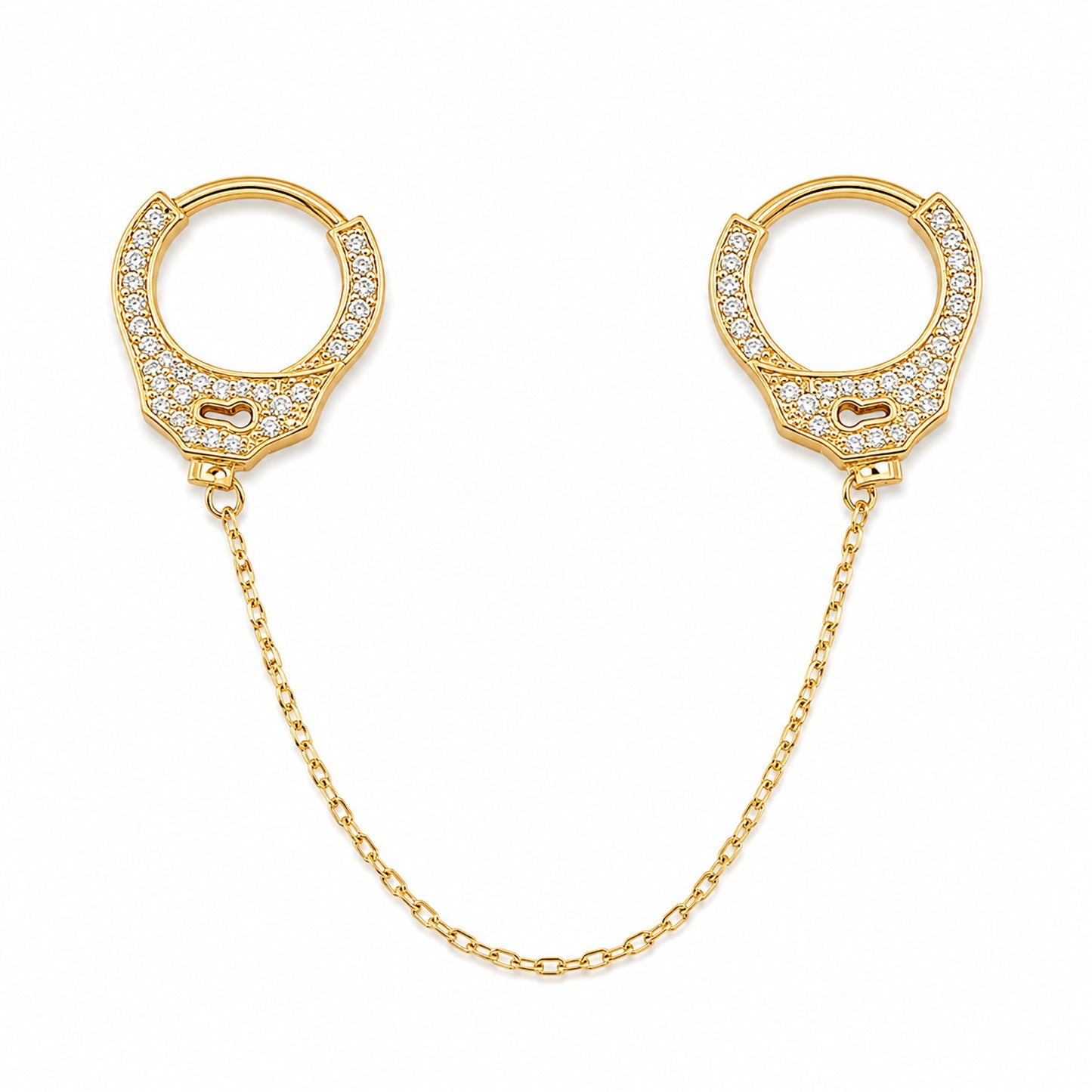 14K Gold Pavé Diamond Double Handcuff Huggie Hoop Earrings