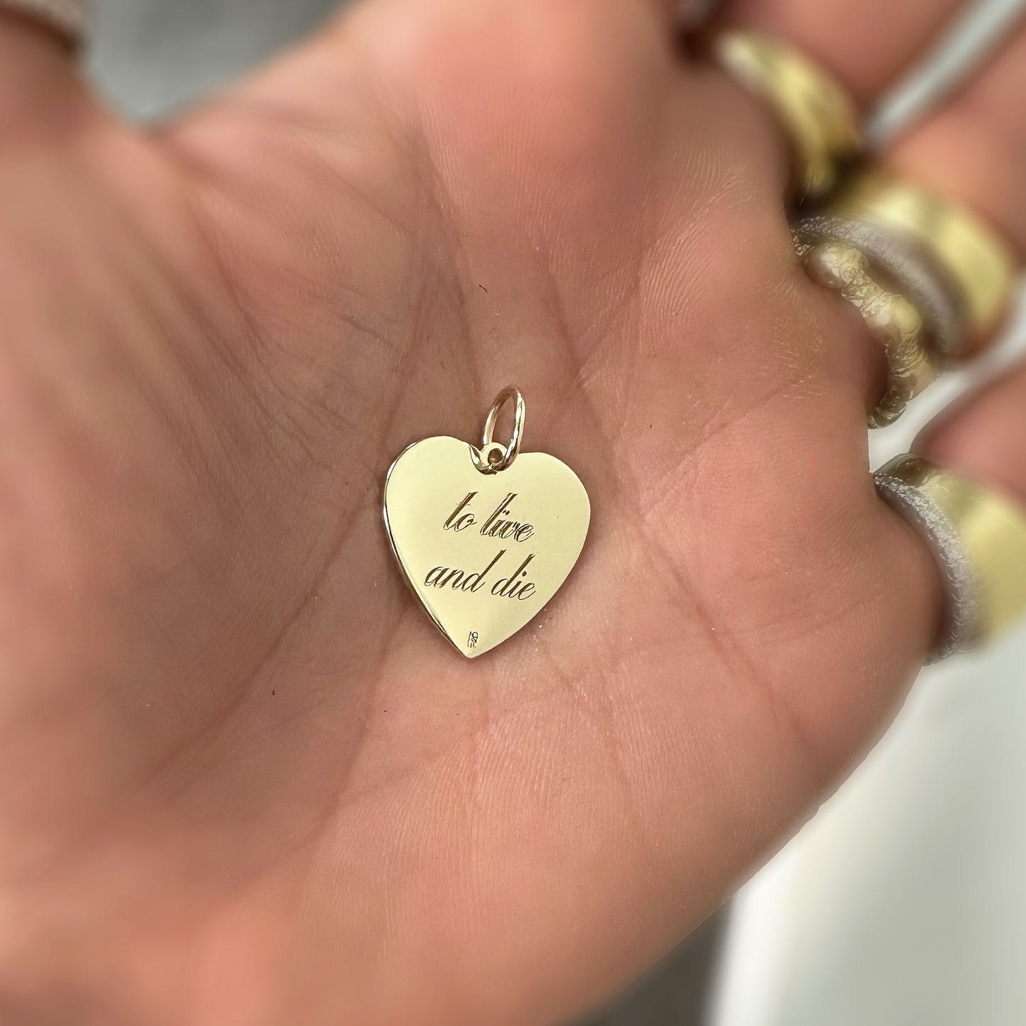 14K Gold Pavé Diamond LA Logo Fluted Heart Medallion Pendant, Medium Size Heart