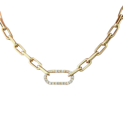 14K Gold Thick Oval Link Diamond Enhancer Lock Necklace