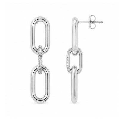 14K Gold Pavé Diamond Enhancer & Thick Oval Link Chain Convertible Dangle Stud Earrings, Large Size Links