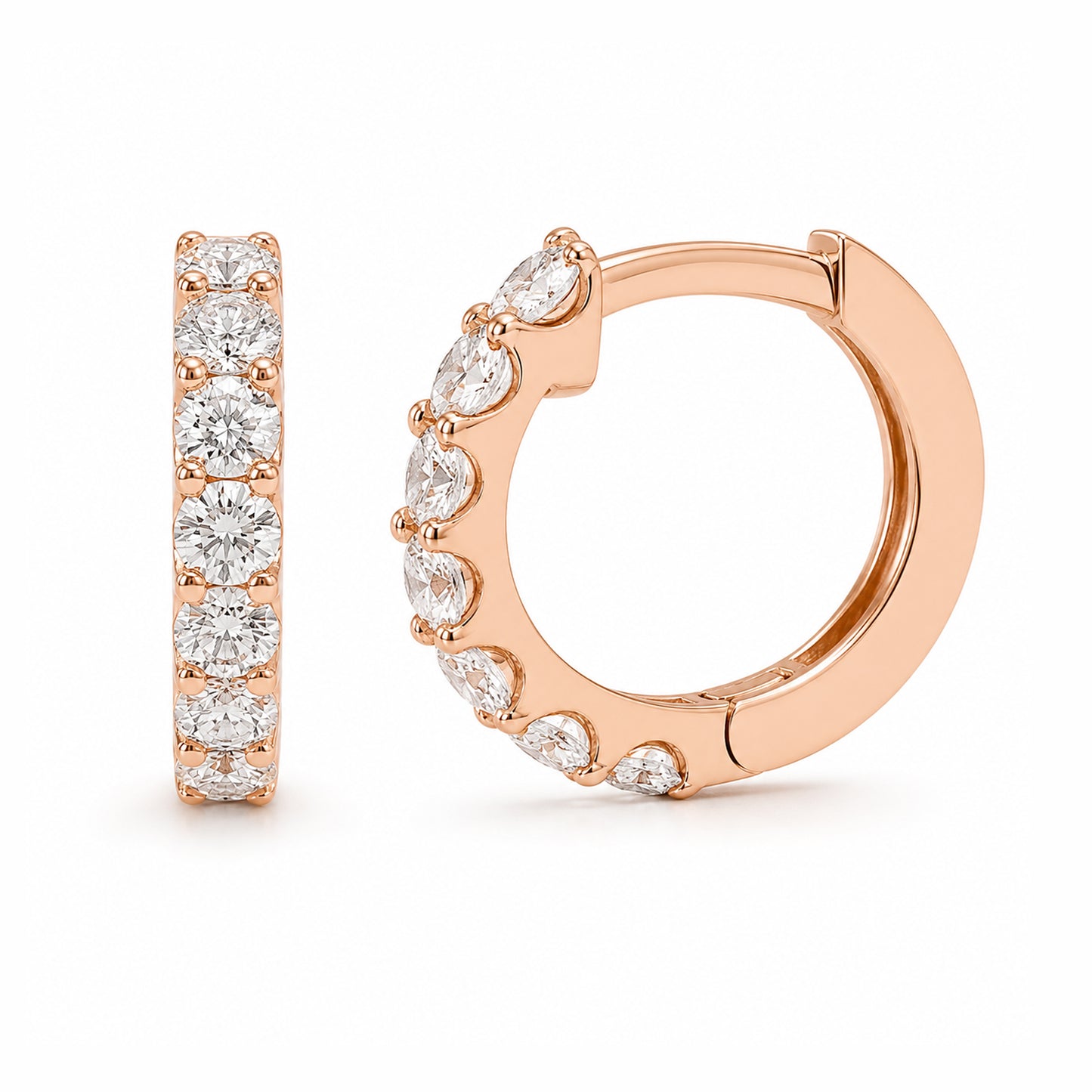 14K Gold Diamond Thick Huggie Hoop Earrings (13.75mm x 9.5mm)