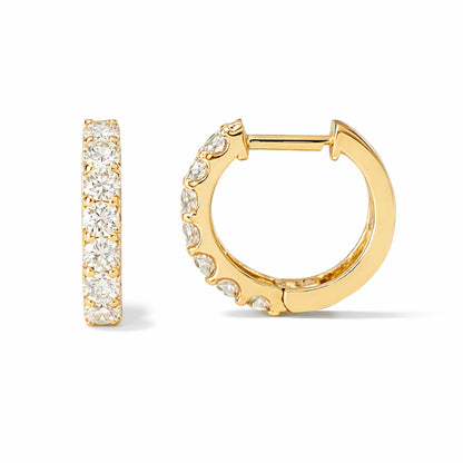14K Gold Diamond Thick Huggie Hoop Earrings (11.5mm x 8.25mm)