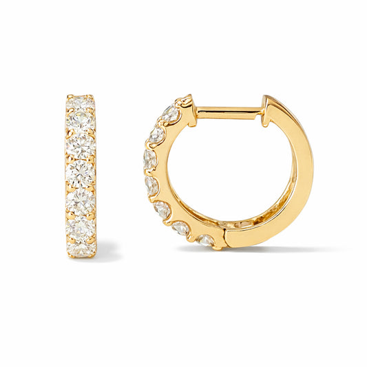 14K Gold Diamond Thick Huggie Hoop Earrings (11.5mm x 8.25mm)