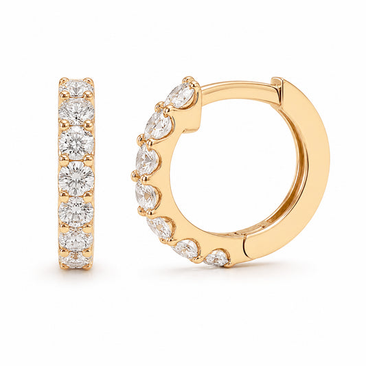 14K Gold Diamond Thick Huggie Hoop Earrings (13.75mm x 9.5mm)