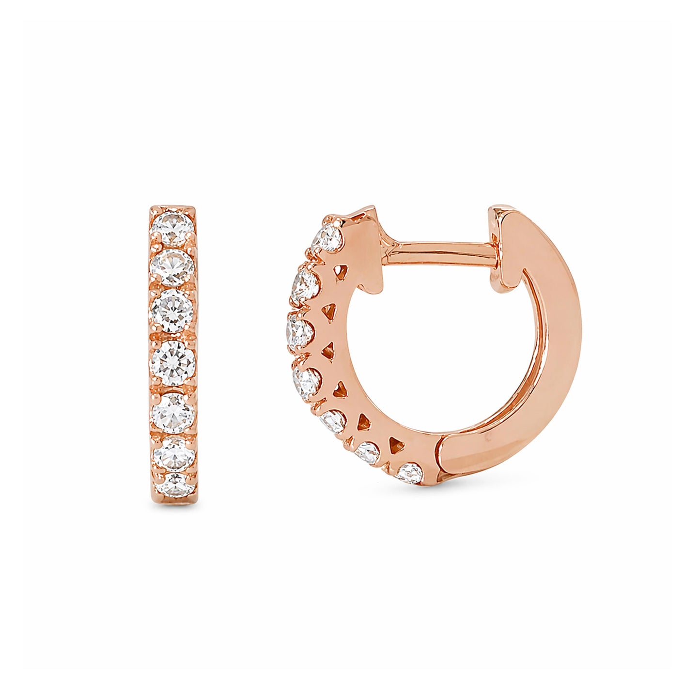 14K Gold Diamond Thick Huggie Hoop Earrings (11mm x 6mm)