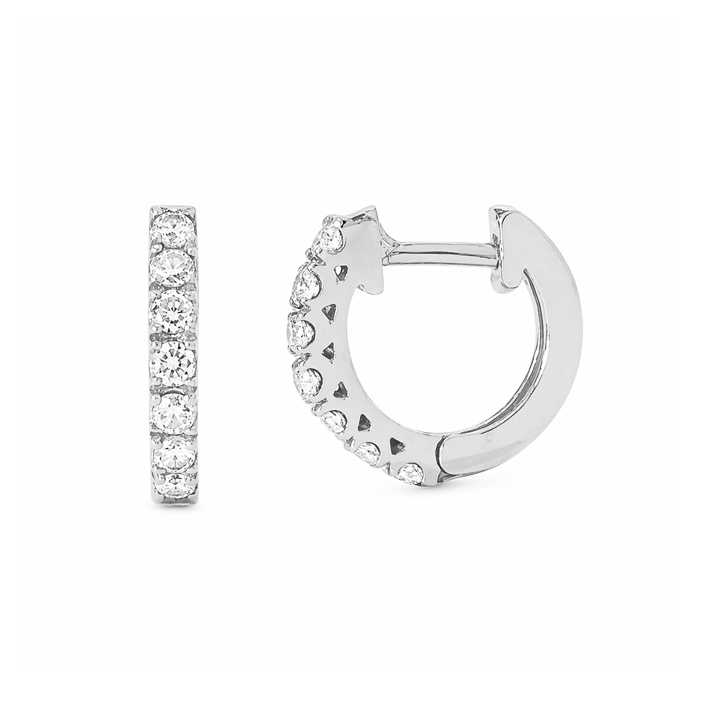 14K Gold Diamond Thick Huggie Hoop Earrings (11mm x 6mm)