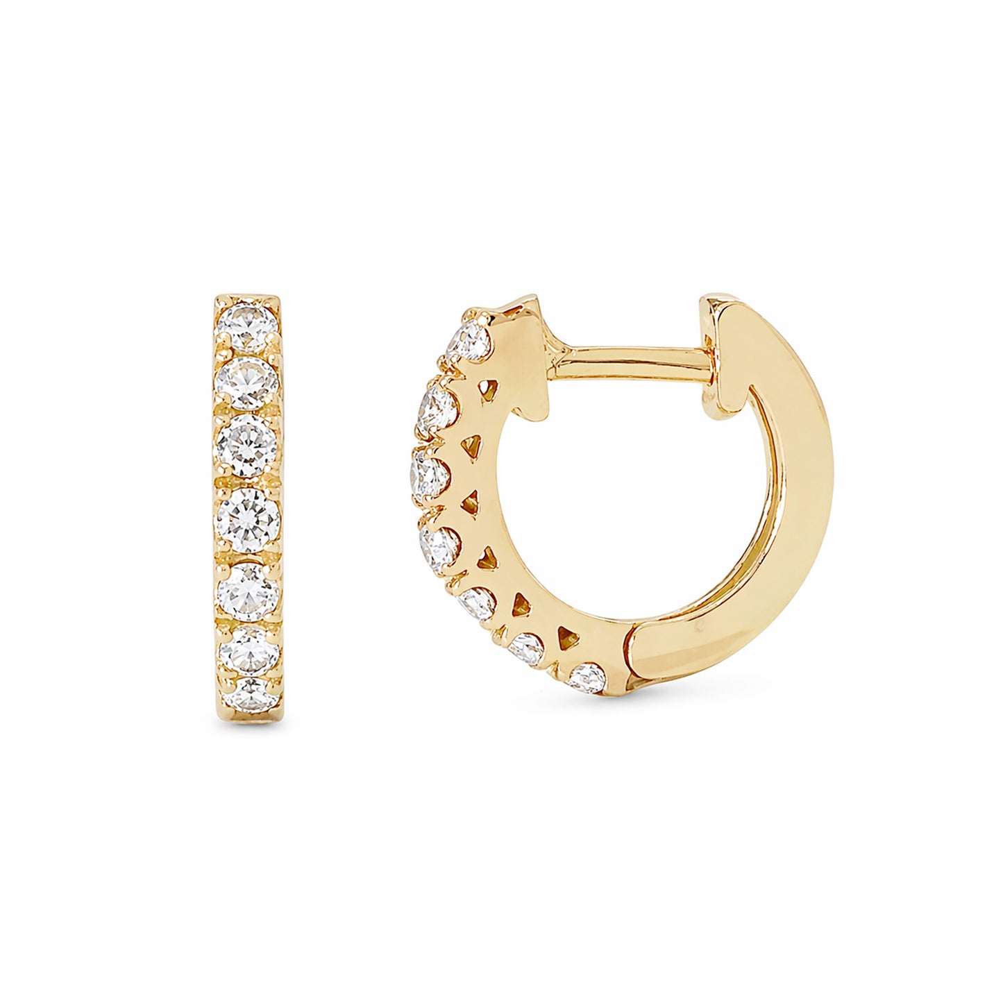 14K Gold Diamond Thick Huggie Hoop Earrings (11mm x 6mm)