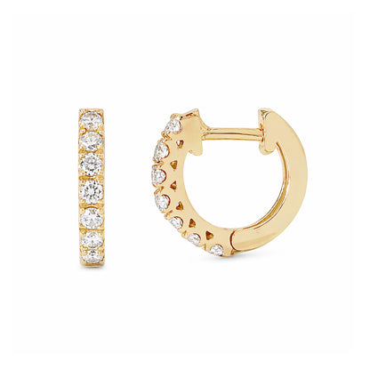 14K Gold Diamond Thick Huggie Hoop Earrings (11mm x 6mm)