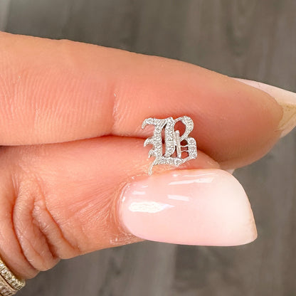 14K Gold Diamond Alphabet Letter Initial Single Stud Earring, Old English Font