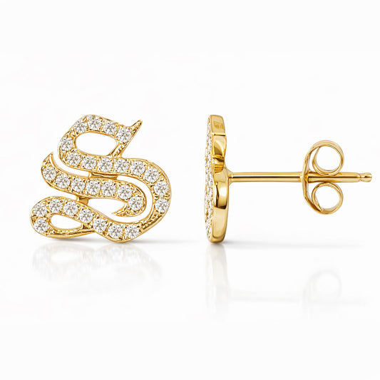 14K Gold Diamond Alphabet Letter Initial Single Stud Earring, Old English Font
