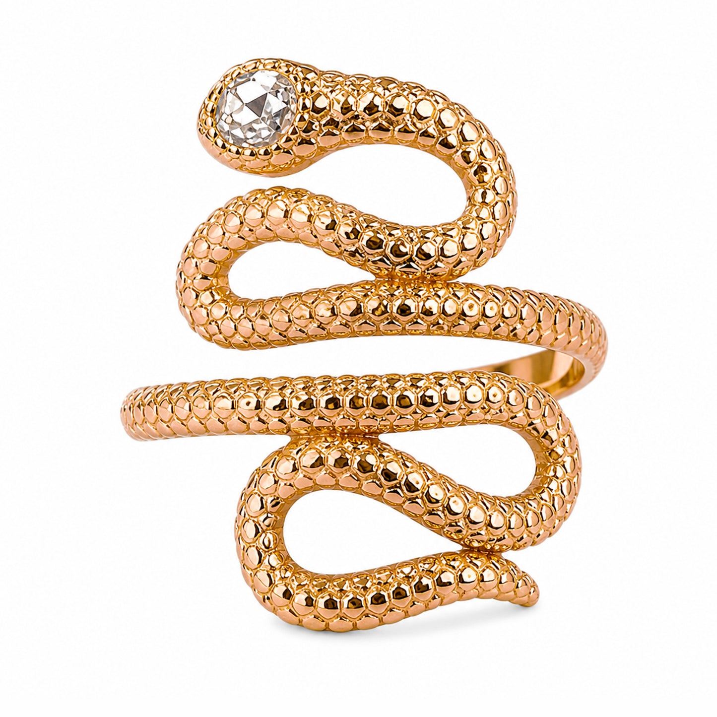 14K Gold Swivel Serpent Snake Wrap Ring ~ Oval Rose Cut Diamond Head, LIMITED EDITION