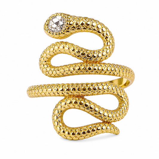 14K Gold Swivel Serpent Snake Wrap Ring ~ Oval Rose Cut Diamond Head, LIMITED EDITION