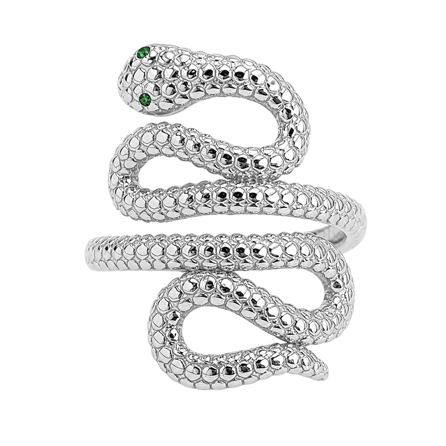 14K Gold Swivel Serpent Snake Wrap Ring ~ Emerald Eyes