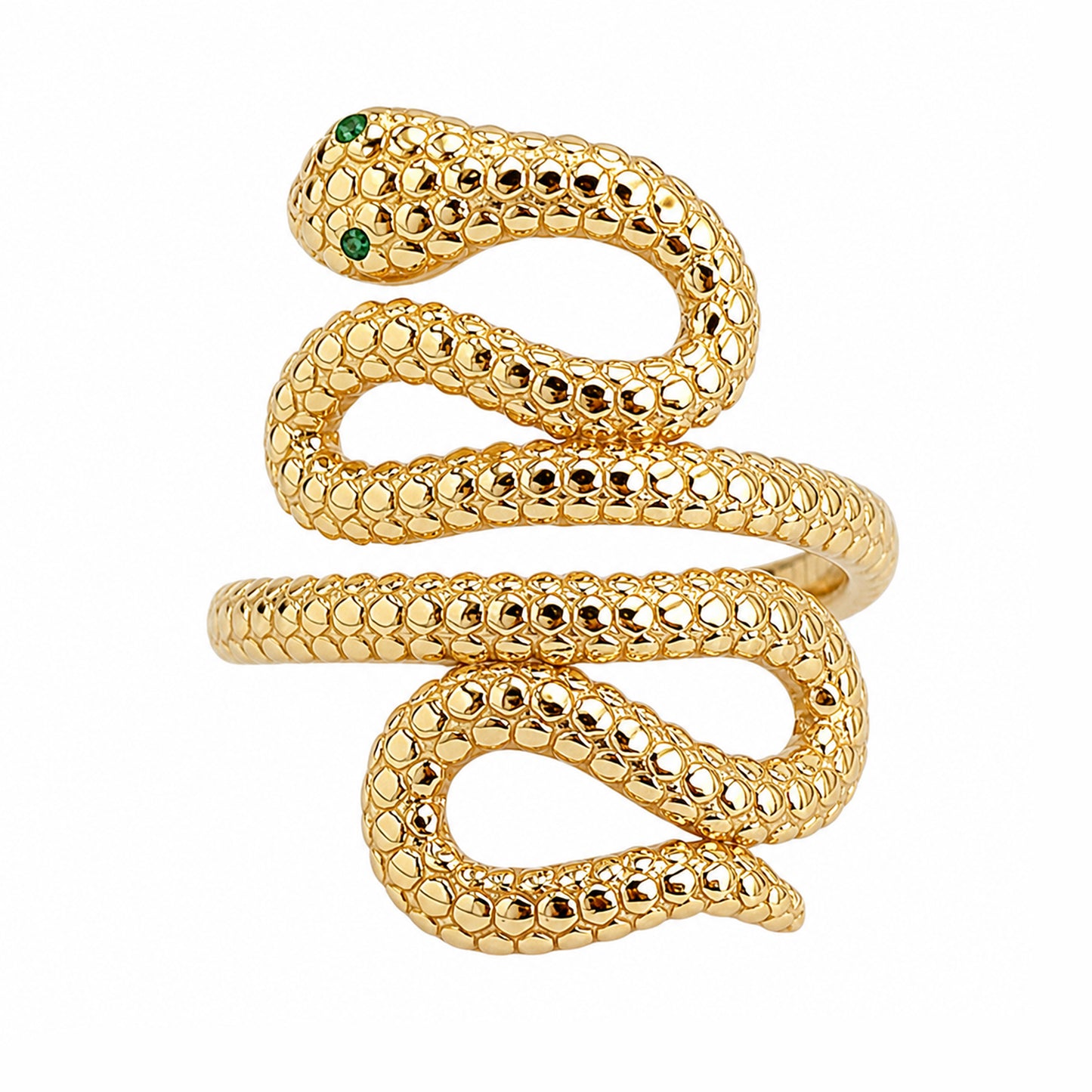 14K Gold Swivel Serpent Snake Wrap Ring ~ Emerald Eyes