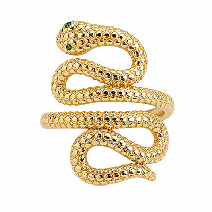 14K Gold Swivel Serpent Snake Wrap Ring ~ Emerald Eyes