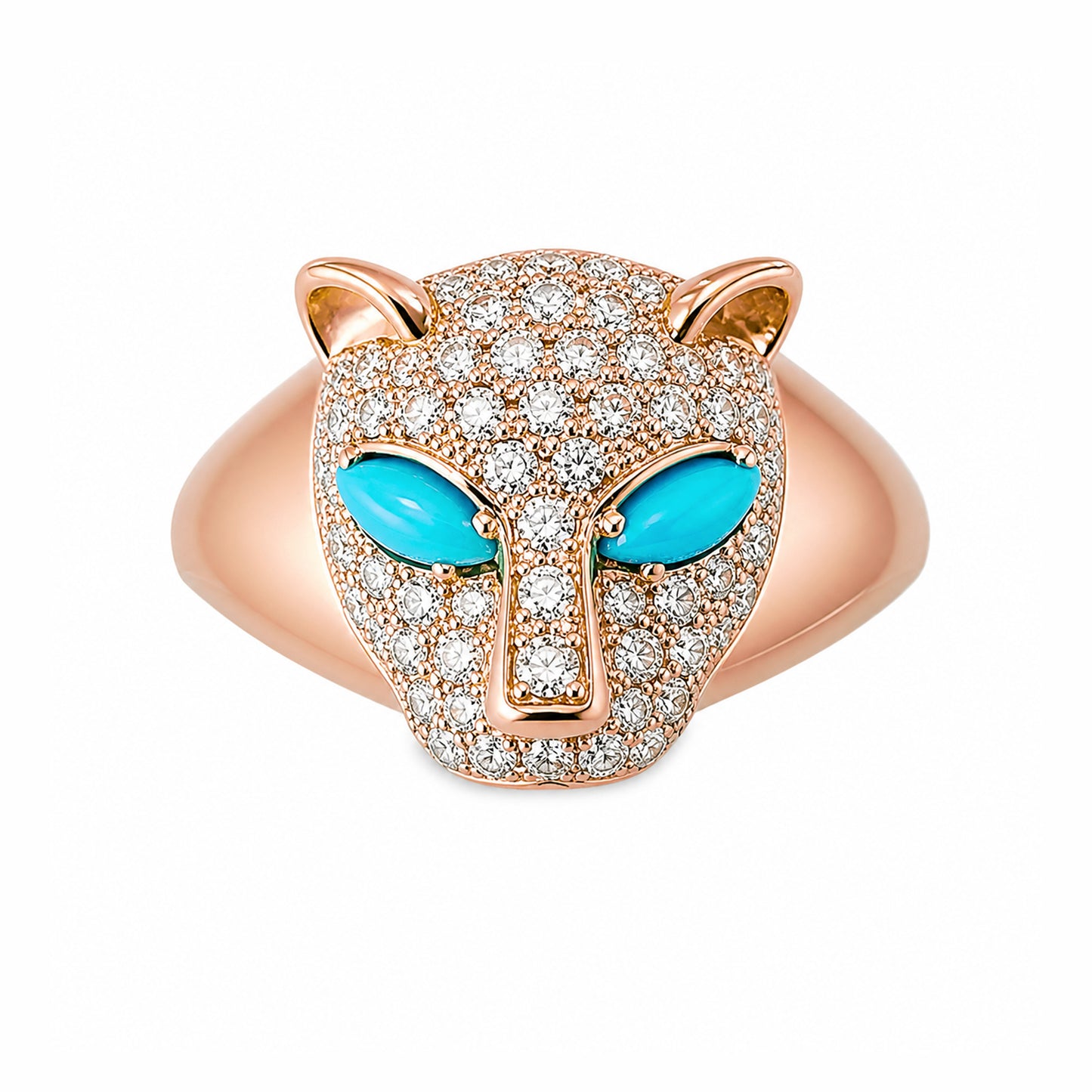 14K Gold Diamond Pavé Panther Signet Ring ~ Marquise Turquoise Eyes