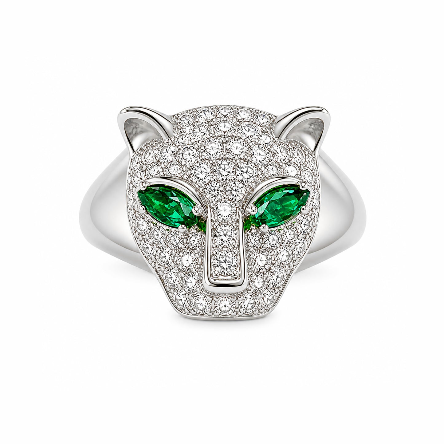 14K Gold Diamond Pavé Panther Signet Ring ~ Marquise Emerald Eyes