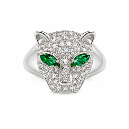 14K Gold Diamond Pavé Panther Signet Ring ~ Marquise Emerald Eyes