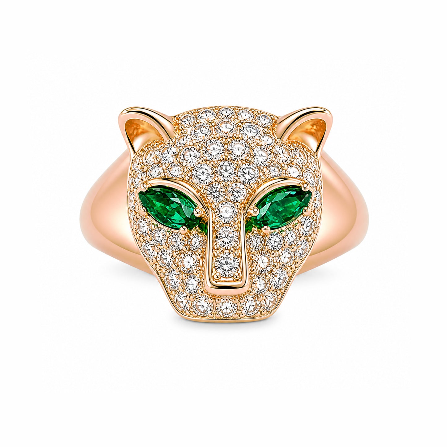 14K Gold Diamond Pavé Panther Signet Ring ~ Marquise Emerald Eyes
