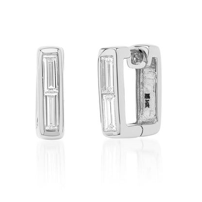 14K Gold Diamond Baguette Thick Rectangle Huggie Hoop Earrings