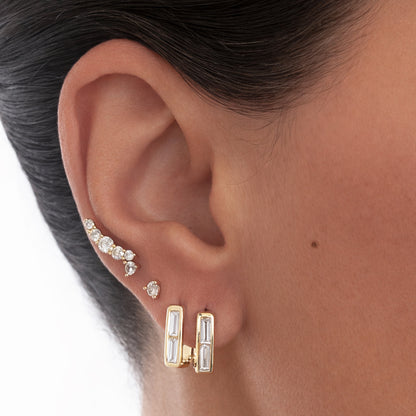 14K Gold Diamond Baguette Thick Rectangle Huggie Hoop Earrings