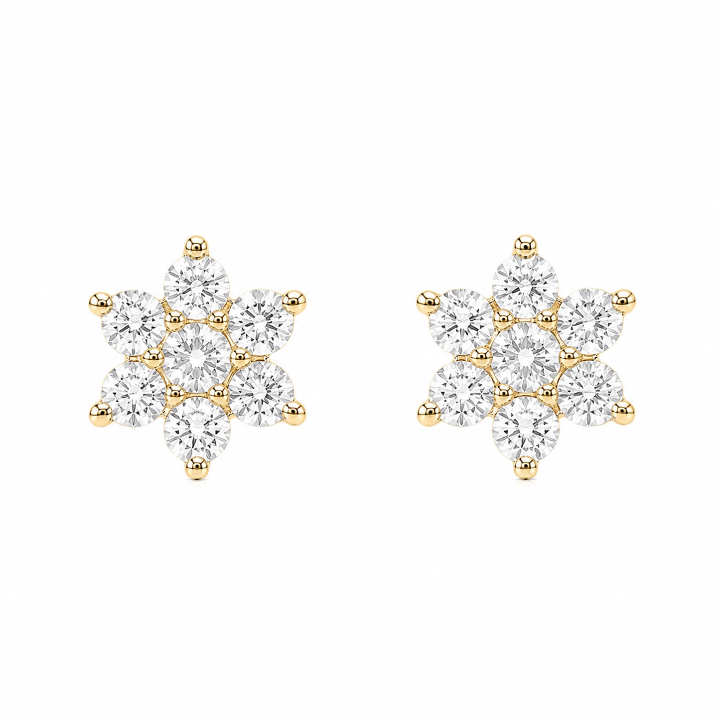 14K Gold Diamond Rosebud Flower Stud Earrings