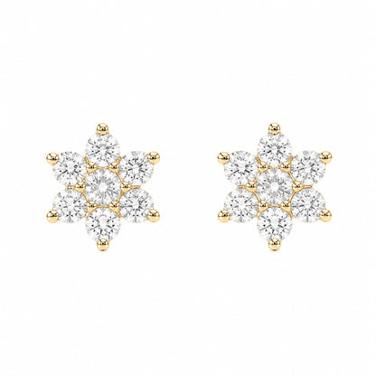 14K Gold Diamond Rosebud Flower Stud Earrings