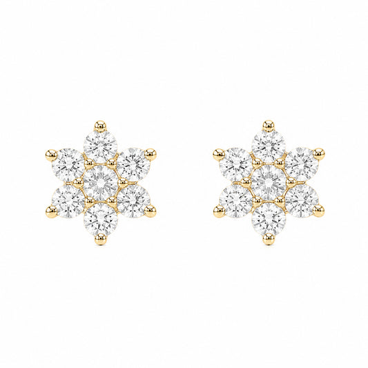 14K Gold Diamond Rosebud Flower Stud Earrings