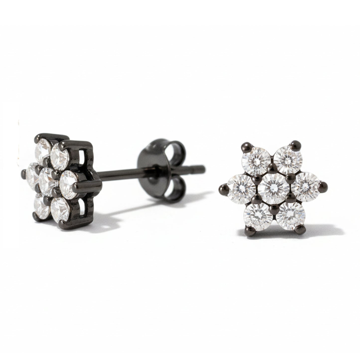 14K Gold Diamond Rosebud Flower Stud Earrings