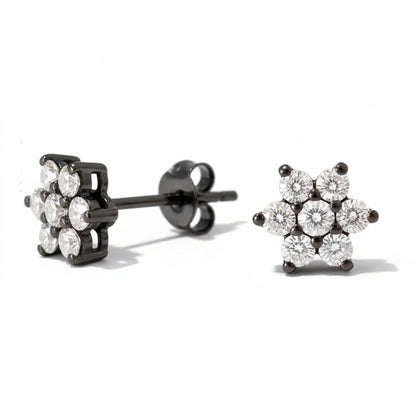 14K Gold Diamond Rosebud Flower Stud Earrings