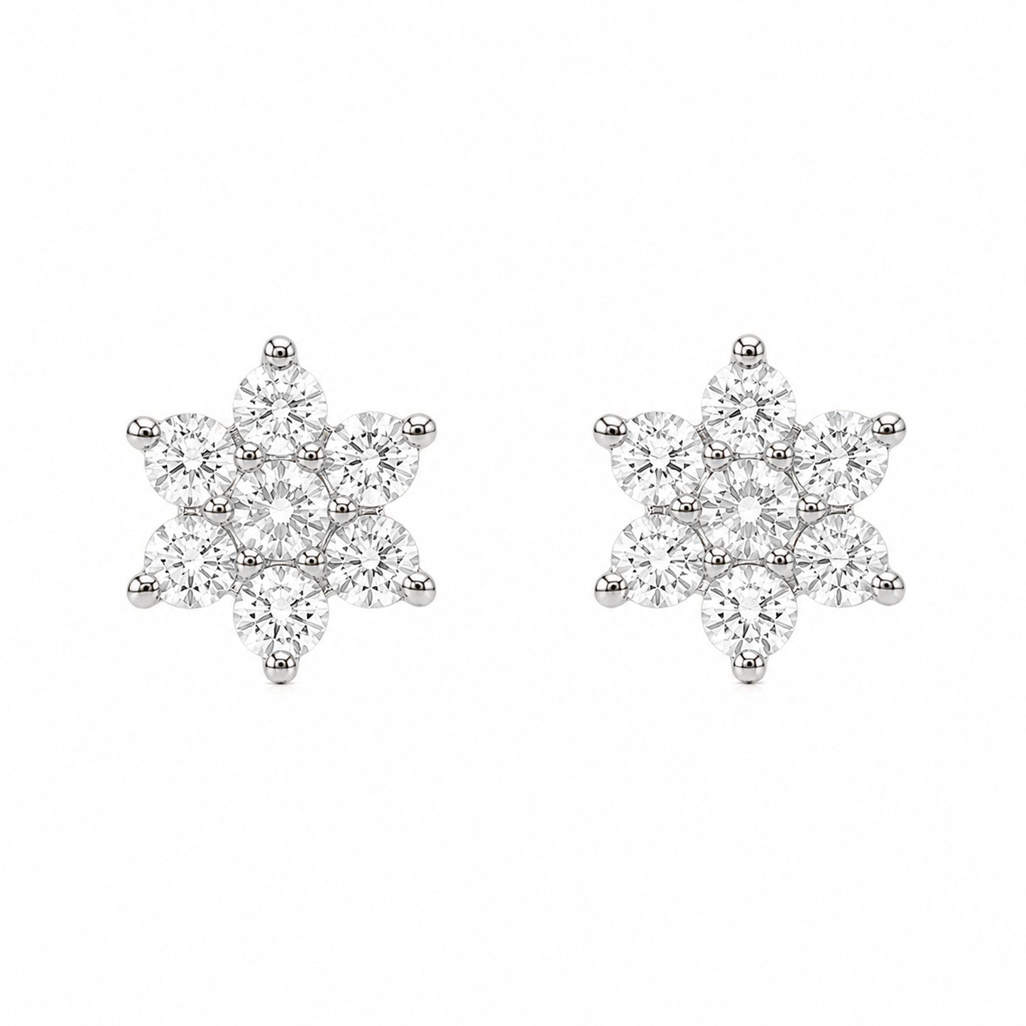 14K Gold Diamond Rosebud Flower Stud Earrings