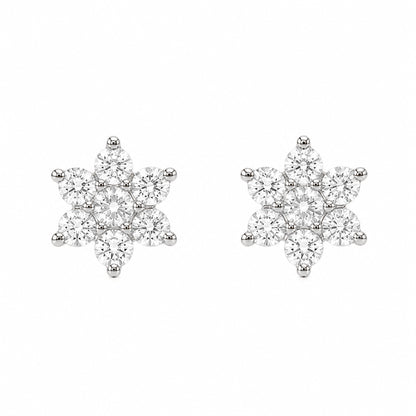 14K Gold Diamond Rosebud Flower Stud Earrings