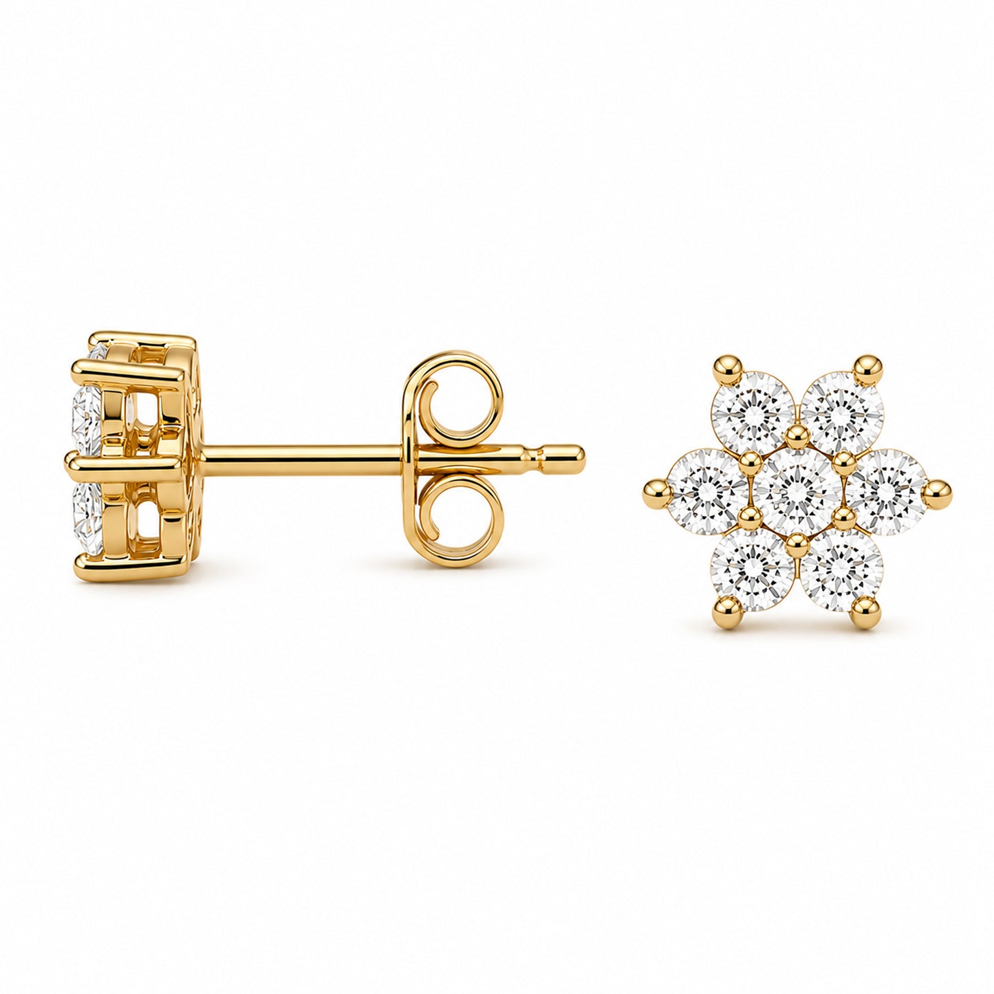 14K Gold Diamond Rosebud Flower Stud Earrings